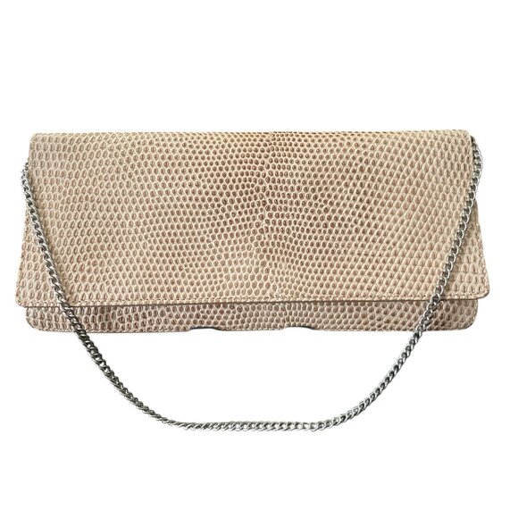 Ann Taylor Textured Leather Envelope Bag Chain Strap Clutch Runway Couture - Picture 1 of 12